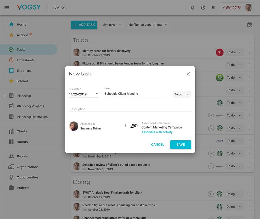VOGSY task creation