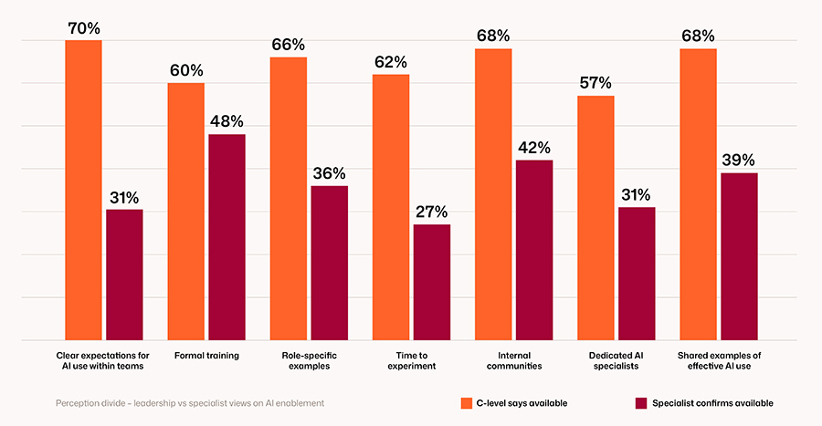 Perception divide – leadership vs specialist views on AI enablement